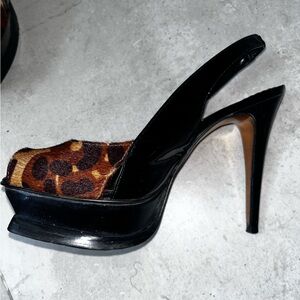 Bebe Zahara peep-toe platform stilettos 7 leopard